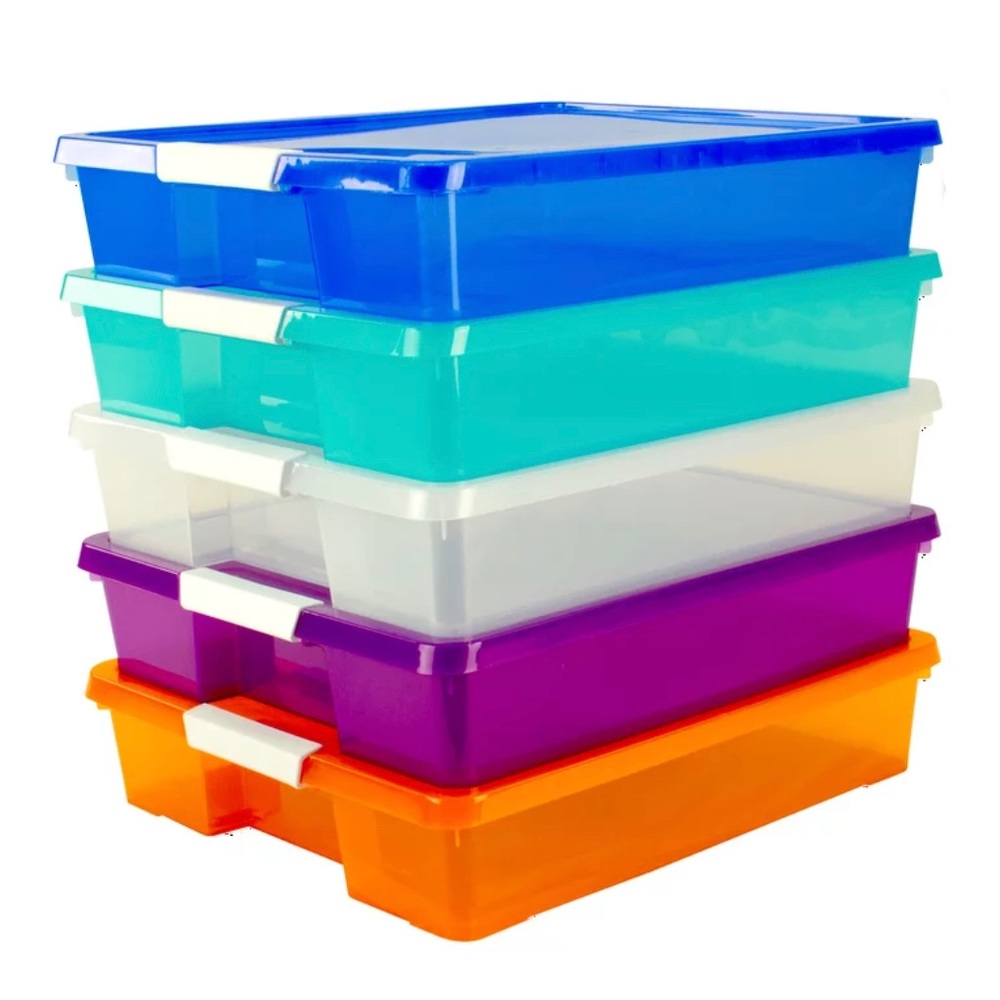 - Storex 12x12” Stack & Store Box, Assorted Colors, Case of 5 New in box